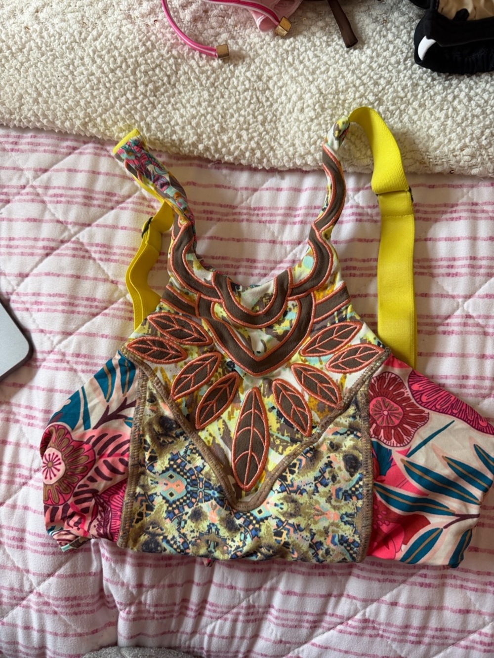 Embroidered Floral Crop Tank Top in Yellow and Multi